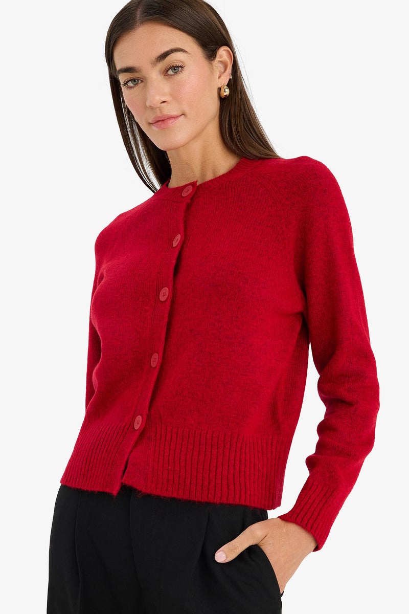 DeFacto Red Woman Regular Fit Buttoned Crew Neck Cardigan Casual - Image 1
